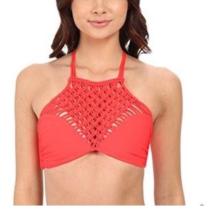 Mikoh crochet NWT neon coral S swimsuit top halter